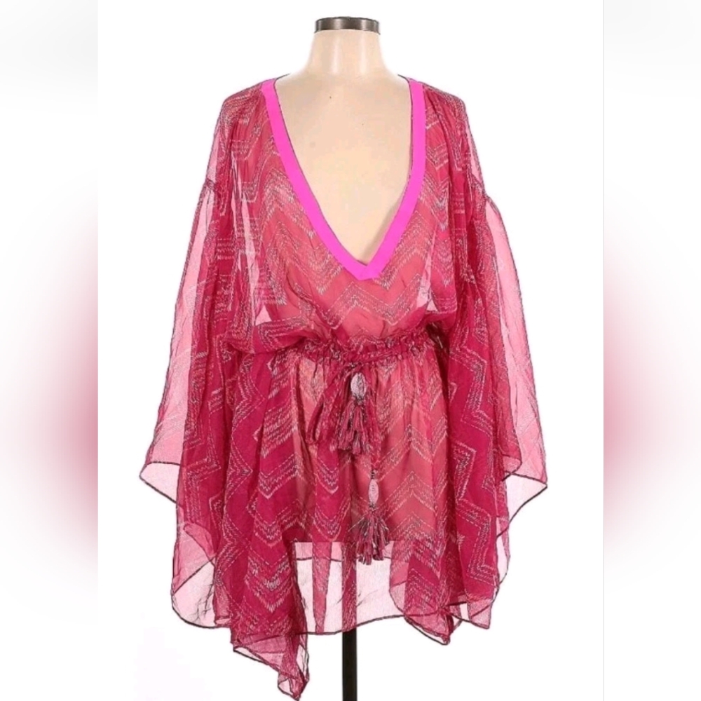 Ramy Brook Anora Caftan Dress Swim Coverup Size M/L Pink/Multi Color